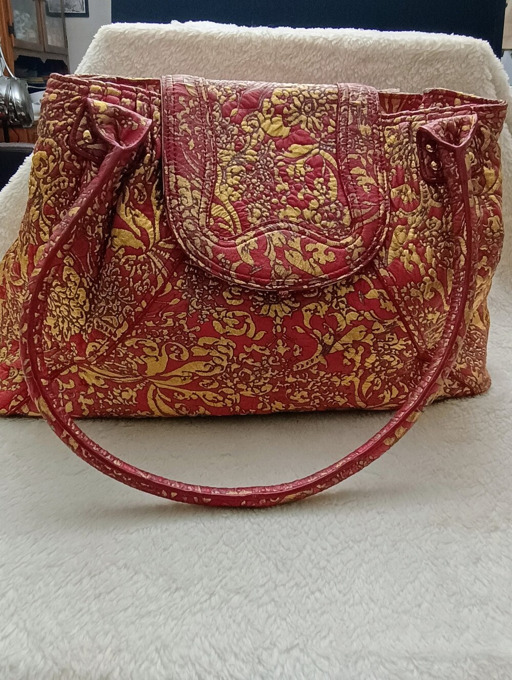 La Gioe di Toscana Genuine Leather Exterior Tote Bag with Matching Mirror